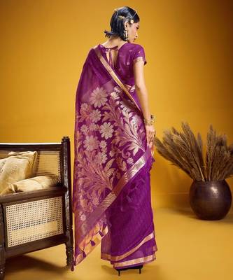 Purple color pure munga silk blend saree with blouse | handwoven munga silk blend saree for women 2
