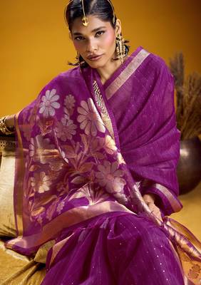 Purple color pure munga silk blend saree with blouse | handwoven munga silk blend saree for women 3