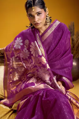 Purple color pure munga silk blend saree with blouse | handwoven munga silk blend saree for women