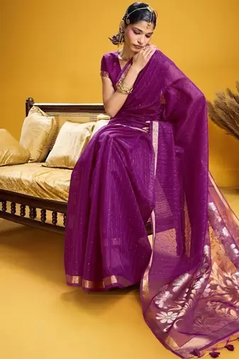 Purple color pure munga silk blend saree with blouse | handwoven munga silk blend saree for women