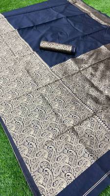 black silk blend banarasi saree with unstitched blouse piece 3
