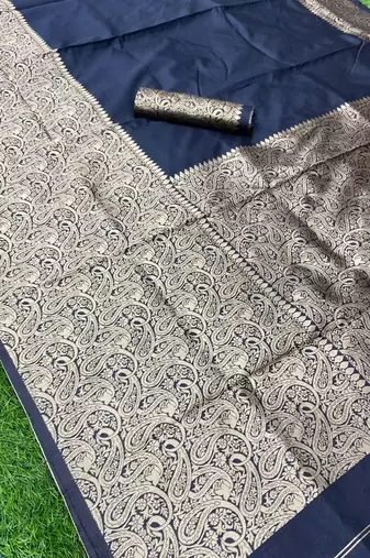 black silk blend banarasi saree with unstitched blouse piece