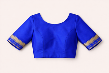 Royal blue silk blend banarasi saree with unstitched blouse piece 3