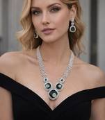 Emerald green cz bridal jewelry set: necklace, earrings & bangles