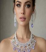 Lavender cz bridal jewelry set | silver tone indian wedding necklace, earrings & maang tikka