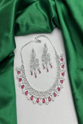 Red crystal bridal jewelry set, silver cz choker necklace 3