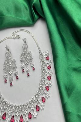 Red crystal bridal jewelry set, silver cz choker necklace 4