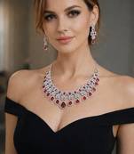 Bridal ruby red necklace and earring set | cz diamond choker