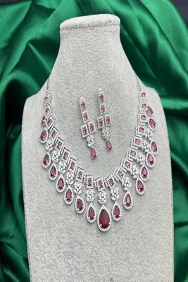 Bridal ruby red necklace and earring set | cz diamond choker 2