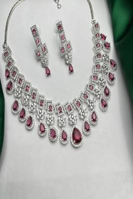 Bridal ruby red necklace and earring set | cz diamond choker 3