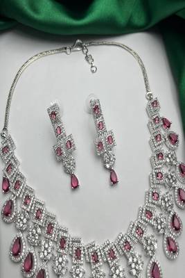 Bridal ruby red necklace and earring set | cz diamond choker 4