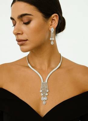 Silver crystal chandelier necklace: bridal wedding statement jewelry 1