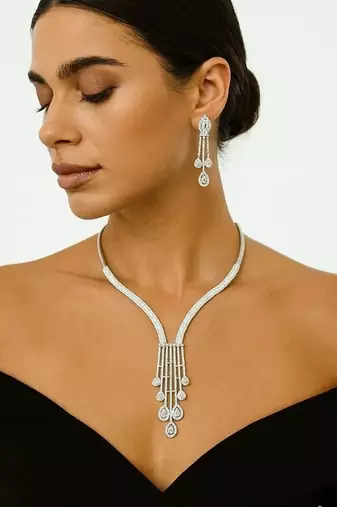 Silver crystal chandelier necklace: bridal wedding statement jewelry