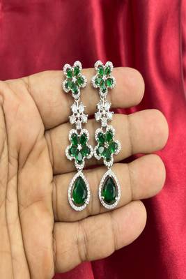Emerald green floral necklace earring set | silver plated bridal jewelry 3