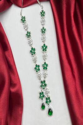 Emerald green floral necklace earring set | silver plated bridal jewelry 4