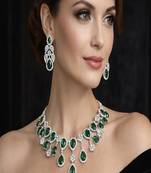 Emerald green teardrop bridal jewelry set: crystal cz choker necklace & earrings