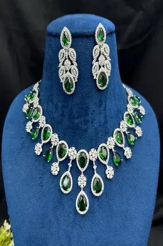 Emerald green teardrop bridal jewelry set: crystal cz choker necklace & earrings