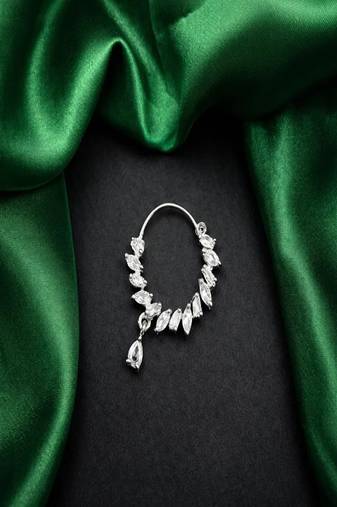 Cz stone silver nose ring nath | indian bridal jewelry