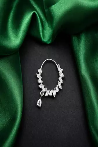 Cz stone silver nose ring nath | indian bridal jewelry