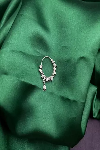 Cz stone silver nose ring nath | indian bridal jewelry