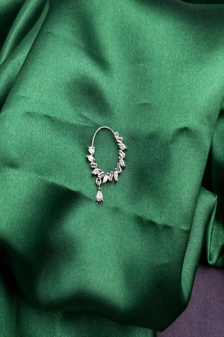 Cz stone silver nose ring nath | indian bridal jewelry