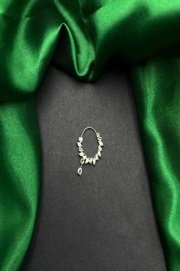 Cz stone silver nose ring nath | indian bridal jewelry