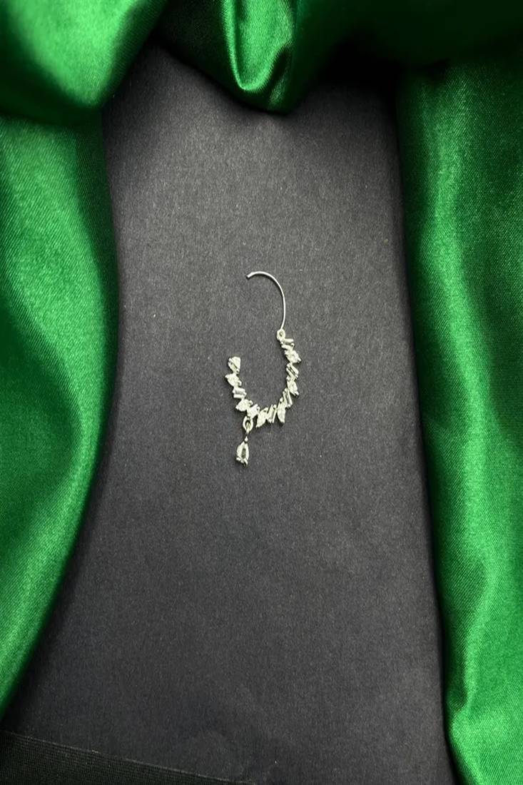 Cz stone silver nose ring nath | indian bridal jewelry
