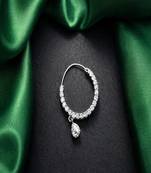 Crystal teardrop nose ring | silver indian nath, pierced