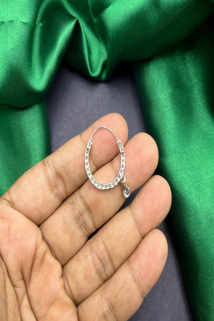 Crystal teardrop nose ring | silver indian nath, pierced
