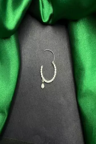 Crystal teardrop nose ring | silver indian nath, pierced