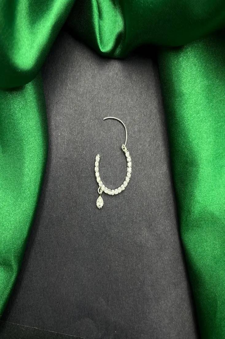 Crystal teardrop nose ring | silver indian nath, pierced