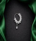 Cz stone floral nose ring | silver indian nath bridal jewelry