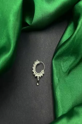 Cz stone floral nose ring | silver indian nath bridal jewelry