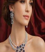 Purple stone bridal jewelry set: silver plated cz necklace and earrings