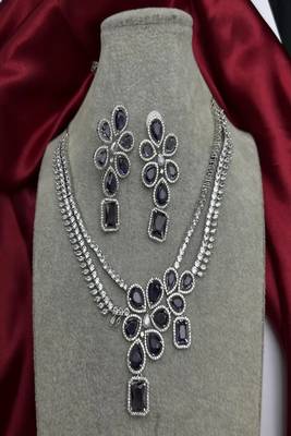 Purple stone bridal jewelry set: silver plated cz necklace and earrings 2