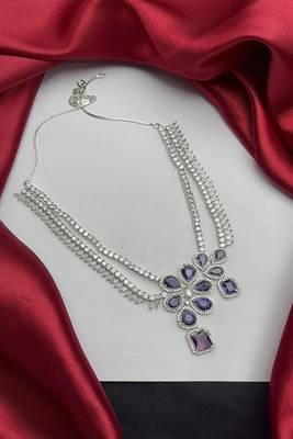 Purple stone bridal jewelry set: silver plated cz necklace and earrings 4