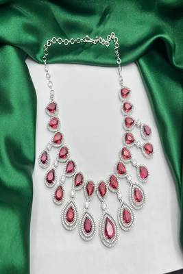 Ruby red teardrop necklace & earrings set – silver cz bridal jewelry 4