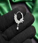 Silver cz leaf bridal nath | indian teardrop nose ring