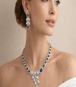 Blue sapphire cz bridal jewelry set | silver plated wedding necklace earrings