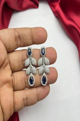 Blue sapphire cz bridal jewelry set | silver plated wedding necklace earrings 4