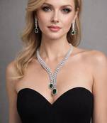 Emerald green ad bridal jewelry set | american diamond necklace & earrings
