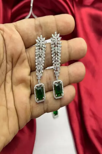 Emerald green ad bridal jewelry set | american diamond necklace & earrings