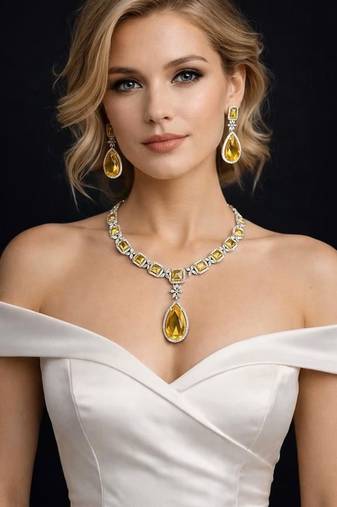 Yellow cz crystal necklace set: indian bridal jewelry