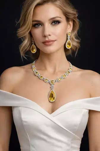 Yellow cz crystal necklace set: indian bridal jewelry