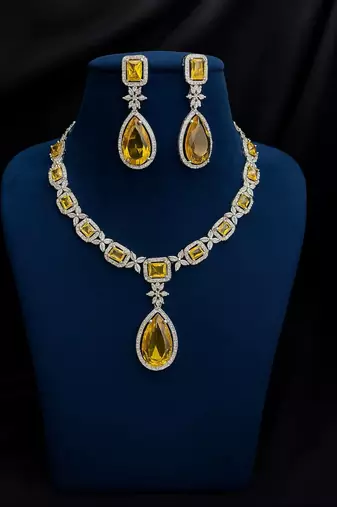 Yellow cz crystal necklace set: indian bridal jewelry