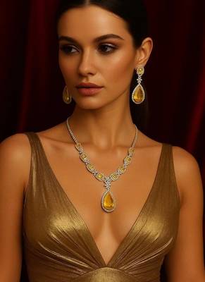 Yellow cz crystal necklace set: indian bridal jewelry 3