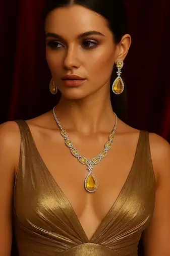 Yellow cz crystal necklace set: indian bridal jewelry