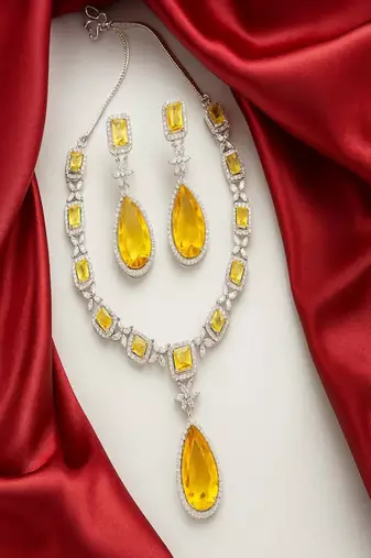 Yellow cz crystal necklace set: indian bridal jewelry