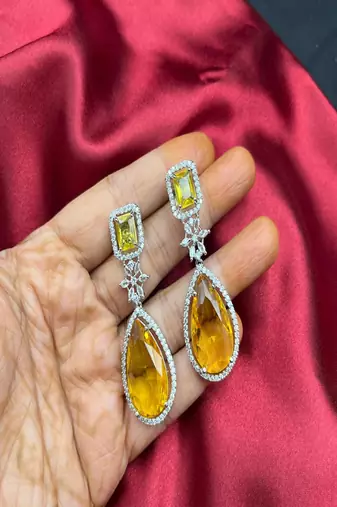Yellow cz crystal necklace set: indian bridal jewelry
