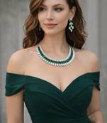 Emerald green cz choker necklace set: sterling silver bridal jewelry
